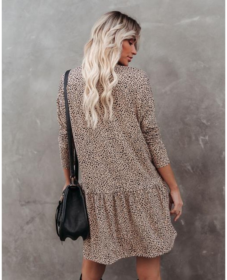 Now Or Never Animal Print Knit Henley Dress